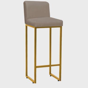 Imagem de Banqueta Alta Com Encosto Lucca -60cm chão até o assento Industrial Ferro Dourado Suede Bege- Ahz Móveis