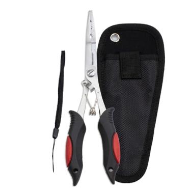 Imagem de Alicate de pesca de aço inoxidável de 22 cm com cordão e bainha de cinto Alicate de pesca para economia de esforço, água salgada com alça antiderrapante para vadear, surfar e pescar, equipamento de