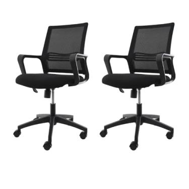 Imagem de Kit 02 Cadeiras de Escritorio Simples Diretor Secretária Assento Estofado Tecido Tela Mesh Respirável, Giratoria com Regulagem Michigan Preta