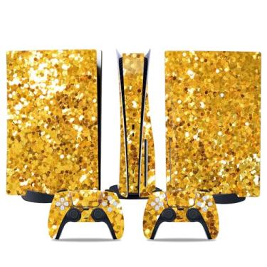 Imagem de Película de decalque para disco Ps5, capa adesiva de vinil de corpo inteiro para console e controle de disco PlayStation 5 (ouro brilhante, disco PS5)