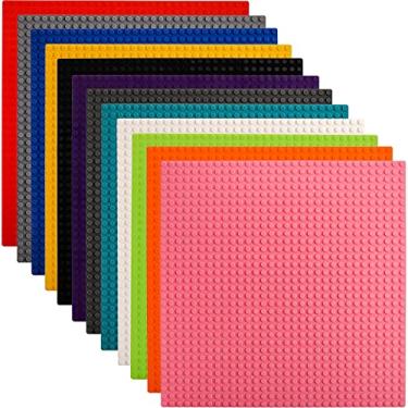 Imagem de ZEAYEA 12 Pack Classic Baseplates, 10 x 10 Inch Building Base Plates for Kids, Compatible with All Major Brands Baseplate, 12 Colors Stackable Bases for Building Bricks, Activity Table