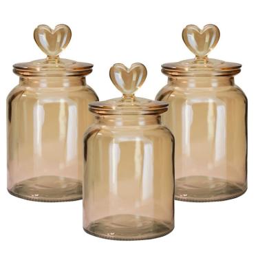 Imagem de Jogo 3 Potes Vidro Hermético âmbar Decor Afeto Coração 1 Litro - Tuut