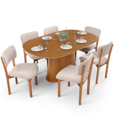 Imagem de Conjunto de Jantar Valência Dara 6 Lugares Tampo em MDF com Cadeiras Suede Bege Mesa 18...