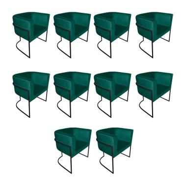 Imagem de Kit 10 Cadeiras De Jantar Premium Base De Ferro Preta Veludo Verde