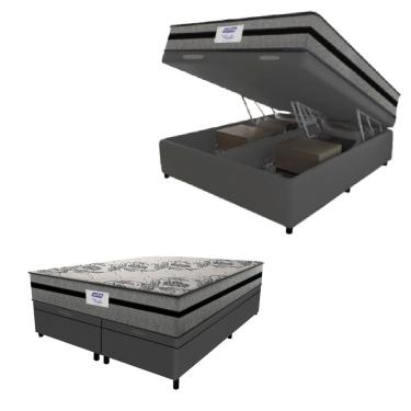 Imagem de Cama Box Baú Casal Queen Colchão Gazin Com Molas Ensacadas Rubi 158x198x73cm Suede Cinza/Preto
