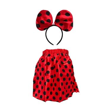 Imagem de Kit Minnie Infantil Com Saia E Tiara Cor Poá Vermelho-preto