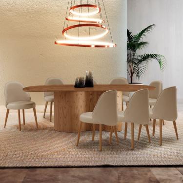Imagem de Mesa De Jantar Suiça 220cm Madeira Tampo Laminado Orgânico Veludo Bege / Imbuia Nat.