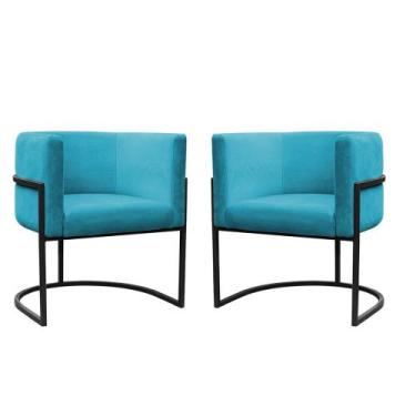 Imagem de Kit 2 Poltronas Reforçadas Decorativa Sala Carla Base Ferro Preta Sued