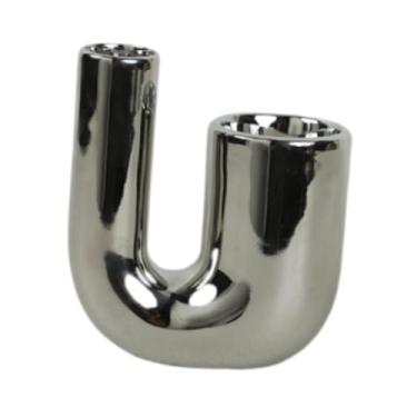 Imagem de Bothyi Castiçal de cerâmica resistente, candelabro, pilar de cerâmica para sala de estar, jantar, recepção de casamento, festivo, Prata