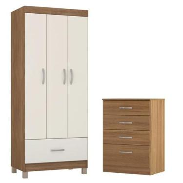 Imagem de Conjunto Quarto Guarda Roupa e Comoda Jones Amendola Off-White - CASA 