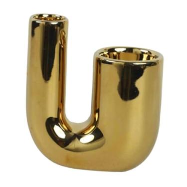 Imagem de Bothyi Castiçal de cerâmica resistente, candelabro, pilar de cerâmica para sala de estar, jantar, recepção de casamento, festivo, Dourado