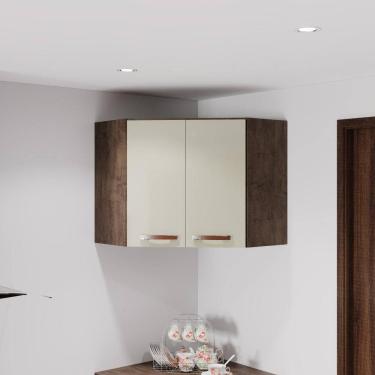 Imagem de Armário Aéreo Modulado De Canto Fidelitá Lisboa 75cm 2 Portas Noce/Off-White