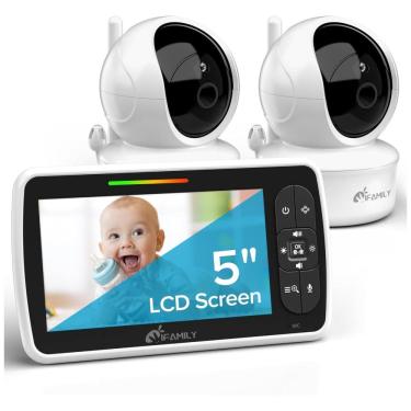 Imagem de Babá Eletrônica iFamily com 2 Câmeras, Controle Remoto PanTiltZoom, Tela de 12,7 cm, Visão Noturna, Termômetro, Músicas - Ideal para