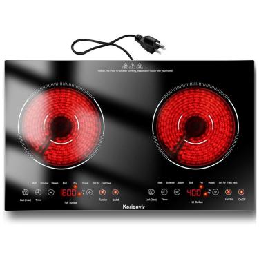 Imagem de Cooktop Elétrico de 2 Bocas 110v, Embutir Preto, Funções e Controle de Toque, Trava de Segurança - Karienvir