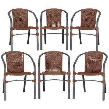 Imagem de 06 Cadeiras Floripa Alumínio Pintura Preta Trama Original Marrom