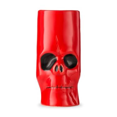 Imagem de PrimeSaver Caneca de Halloween Copos de bebida - Caneca de copo de caveira Tiki Bar - Cerâmica vermelha - Decoração Tiki Bar - 345 g