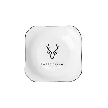 Imagem de Pratos práticos requintados e resistentes a altas temperaturas para uso doméstico nórdico - prato quadrado de 20 cm [veado branco]