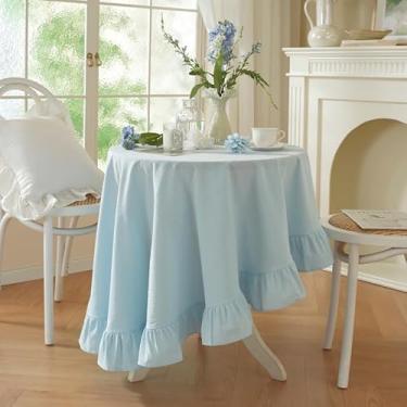 Imagem de HAIRUO Toalha de mesa de linho de algodão retrô fazenda azul claro lavável para festas, café, cozinha, piquenique, toalha de mesa redonda (azul claro, redonda, 178 cm)