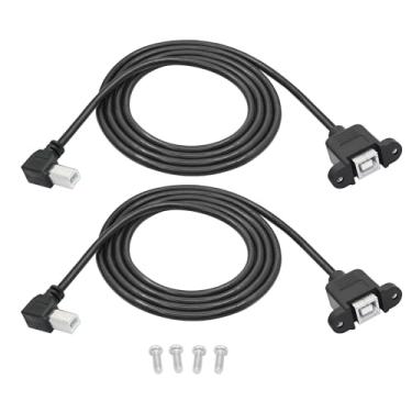 Imagem de 2 cabos de extensão de impressora USB 2.0 de 90 graus, 1,5 m, cabo de impressora USB B macho para fêmea de ângulo reto, USB tipo C com instalação de painel de parafusos e soquete fêmea de fixação