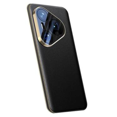 Imagem de HAOMRIYL Capa de couro genuíno para Huawei Pura 80 Pro +/80 Pro/80, capa fina e fina com proteção para câmera Plating Edge Luxuosa à prova de choque, preta, 80 Pro +