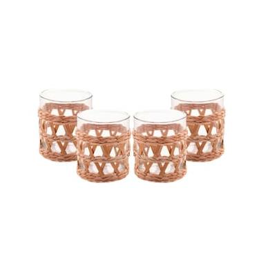 Imagem de Conjunto 4 Copos Baixos Wolff 320ml Vidro com Sisal Natural Design Rústico