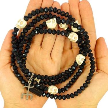 Imagem de Colar Guia Cristais Exú Tridente Prateado - Balaio de Santo