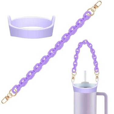 Imagem de 2 peças/conjunto de alça de garrafa de água com alça de suporte de garrafa de água para acessórios de copo Stanley Paracord durável e confiável para garrafas de 227 a 1,134 g (roxo)