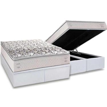 Imagem de Cama Box Baú King: Colchão Ortopédico Herval AG65 Santorini C1604 + Base CRC Linhão White (193x203)