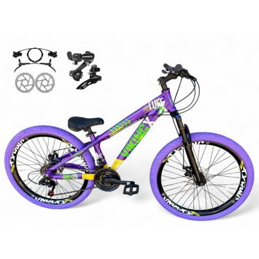 Imagem de Bicicleta Aro 26 Vikingx Tuff Freeride Câmbios Shimano 21v Freio Hidráulico Aros Vmaxx DH Pneu Flame-Unissex