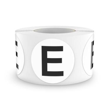 Imagem de FINDAT Adesivos redondos com letra E, círculo de vinil, letras maiúsculas, letras maiúsculas, etiquetas autoadesivas, removíveis, à prova d'água, pontos para inventário de escritório em casa, 500