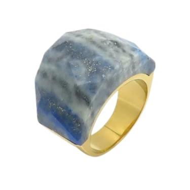 Imagem de Bigbabybig Anel de declaração exagerada de pedra preciosa labradorita natural para mulheres e homens com pedras preciosas delicadas de aço inoxidável na moda aliança de casamento joias elegantes