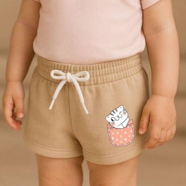 Imagem de Short Moletinho Infantil Feminino Estampado Gatinho no Bolso Moderno F