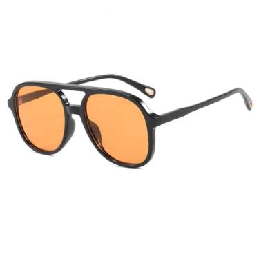 Imagem de Azoxus Óculos de sol aviador polarizados modernos femininos ponte baixa anos 70 retrô grande proteção UV, Armação preta/lente transparente não polarizada laranja-amarela, Large