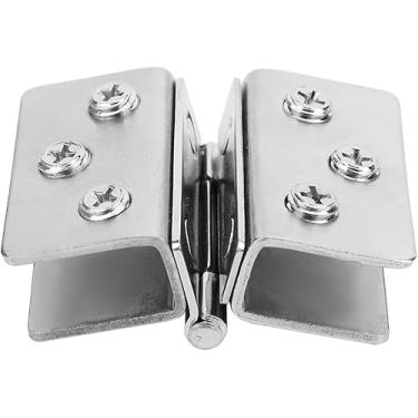 Imagem de Dobradiça de extremidade de armário, porta dobrável, 2 peças de dobradiça de porta de vidro de aço inoxidável sem perfuração, clipe de clipe de vidro aberto duplo, acessórios de ferragem, dobradiça de