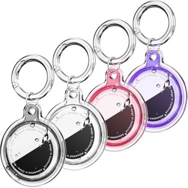 Imagem de Galafoki Pacote com 4 unidades à prova d'água compatível com suporte para Apple AirTags, pacote com 4 etiquetas de ar, chaveiro para crianças, cães, chaves de carro, bagagem, preto + branco + rosa +