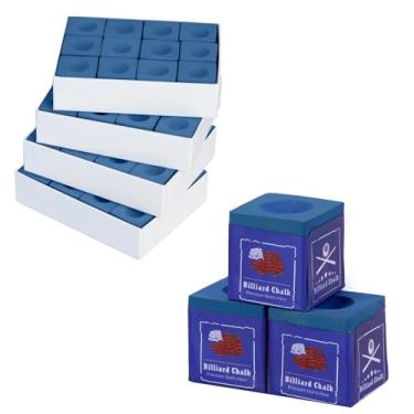 Imagem de Kmise Giz profissional para taco de piscina, 12 filhotes/48 filhotes, com caixa de armazenamento, pó fino, 4 cores, giz de taco de bilhar adequado para cada tamanho de ponta de taco (azul, pacote com