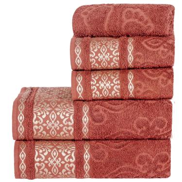 Imagem de Jogo de Banho Toalhas Malau Decorado 100% Algodão 5 Peças - Terracota