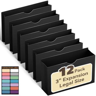 Imagem de ANSOOK Jaquetas de arquivo de plástico reforçado, pasta de arquivo sanfonada de expansão resistente de 7,6 cm, pacote com 12 pastas Poly Manila, pasta de arquivo tamanho ofício, aba reta, pasta preta