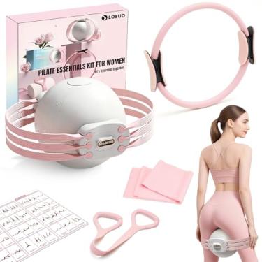 Imagem de LOEUO Kit de Pilates em Casa para Mulheres, Equipamento de Pilates para Treinos em Casa, Conjunto de Bola e Anel de Pilates de Resistência Ajustável para Exercícios