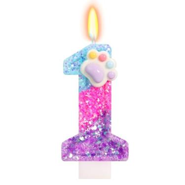 Imagem de FAMGift Velas fofas de aniversário de pata – Vela número 1, topo de bolo de pata de gato e cachorro, decorações de 1º aniversário com tema de desenho animado para meninas e meninos