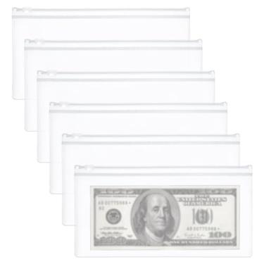 Imagem de 6 peças de envelope de plástico transparente, envelopes de plástico com zíper de 12 x 23 cm, carimbos, estojo de envelope com zíper, organizador reutilizável para lápis, tamanho A6