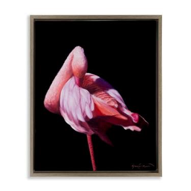 Imagem de Stupell Industries Arte de parede em tela flutuante com moldura preta flamingo com contraste aviário, design de James Corwin, 53 x 43 cm