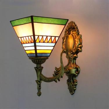 Imagem de Luminária de parede retrô americana em vidro colorido com LED, estilo europeu, luxuosa, para sala de estar, restaurante, quarto, escritório, casa de campo, hotel, café, bar e corredor (J 1 l