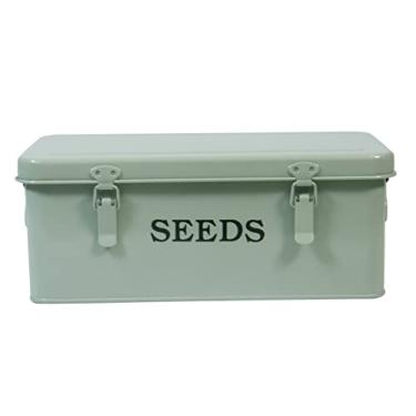 Imagem de Gdfjiy Caixa de armazenamento de sementes de metal, organizador de sementes, recipiente de armazenamento de sementes com tampa, caixa de armazenamento de envelope de sementes - 4 compartimentos caixa