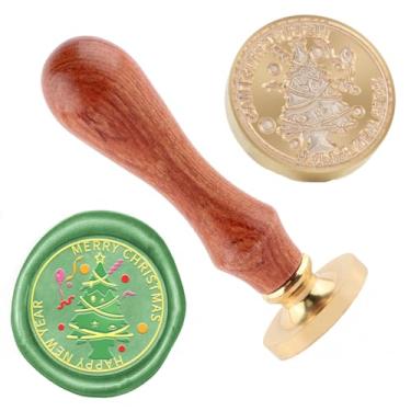 Imagem de Selo de cera de Natal Carimbo de selagem de árvore de Natal latão e uma alça de madeira carimbos cabeça para cartões de natal convites de festa carta envelope cartões de felicitações presentes