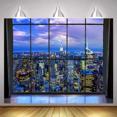 Imagem de EMTOBT 3 x 3 m, paisagem urbana, pano de fundo, janela externa, vista noturna, centro da cidade, moderno, urbano, arranha-céu, retrato, retrato, reunião, cabine fotográfica, adereços de estúdio de