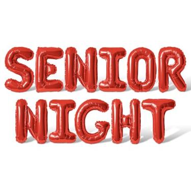 Imagem de Balões de letras de 40,6 cm - Balão Mylar de folha SENIOR NIGHT - Banner de festa noturna sênior (vermelho)