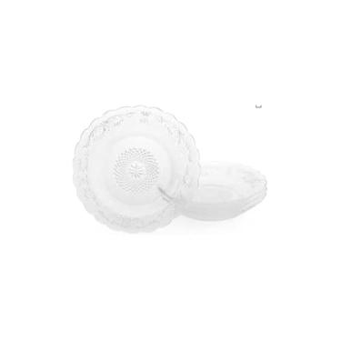 Imagem de Conjunto de 4 Pratos Fundos de Vidro Transparente, 22cm de Diâmetro, 3,5cm de Altura, Design Clássico com Detalhes em Relevo, para Uso Diário e Ocasiões Especiais