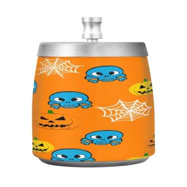 Imagem de Qilmy Jack-o-lanterns Cinzeiro de aço inoxidável com tampa - Cinzeiro de cigarro à prova de vento sem cheiro sem fumaça para casa, escritório, carro, pátio, varanda (uso interno e externo)