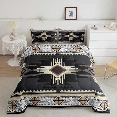 Imagem de Feelyou Conjunto de edredom boêmio, tamanho solteiro, sudoeste, nativo americano, conjunto de edredom geométrico do sudoeste, decoração ocidental, conjunto de edredom amarelo palha